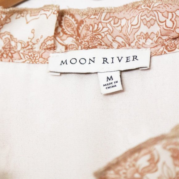 Moon River Women's M Paisley Print Tan Beige Tiered Ruffle Boho Mini Dress $118 - Picture 7 of 16